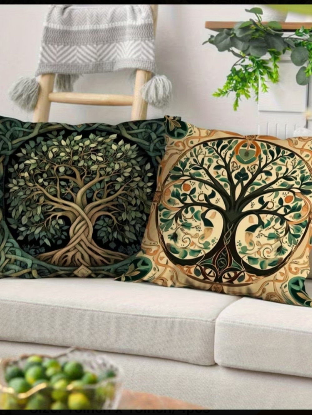 Hi Green Tree of Life Decorative Accent Pillow - Set of 4 - Picture 2 of 5
